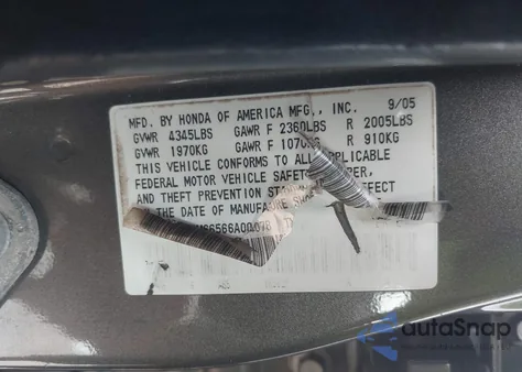 2006 Honda Accord 3.0 Ex from USA, damaged, VIN 1HGCM66566A004078